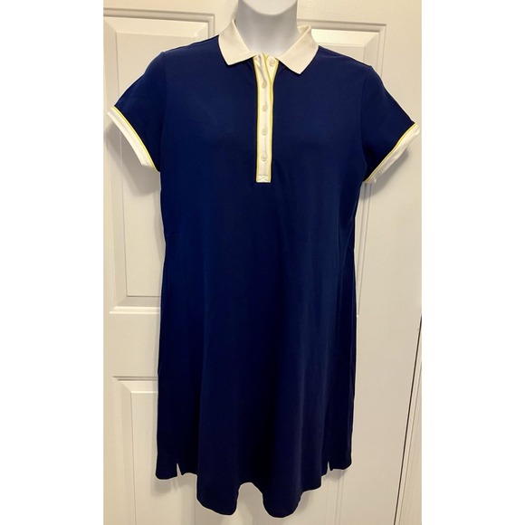 LANDS‎ END Women's Large Navy White Polo Shirt Dress Short Sleeve Collar Preppy - Picture 1 of 6